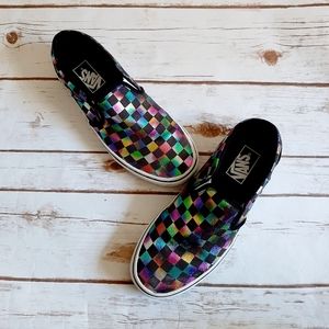 Vans Asher Checkerboard Slip-Ons Irredescent Sz 8